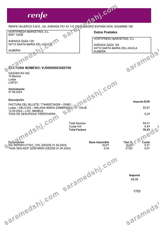 Latvia Renfe business utility bill template in Word and PDF formats